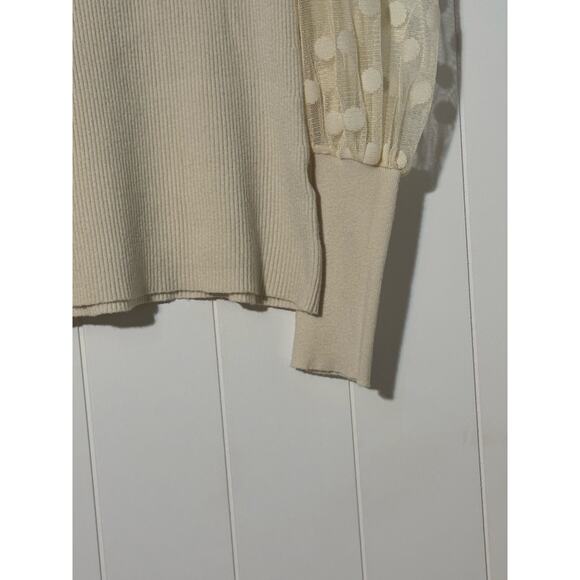 On Twelfth · Large · Ribbed Polka Dot Top · Sheer Sleeves · Square Neck · Cream - Picture 6 of 9